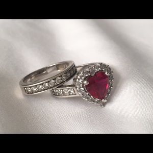 Cubic Zirconia CZ Heart Engagement Ring set